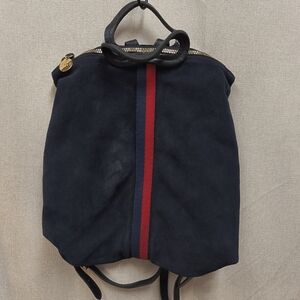 Clare V Navy Suede Bag with Gold Accent